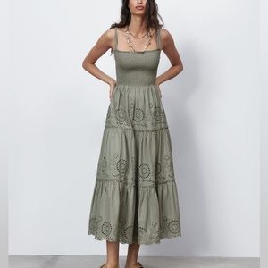 Olive Embroidered Dress